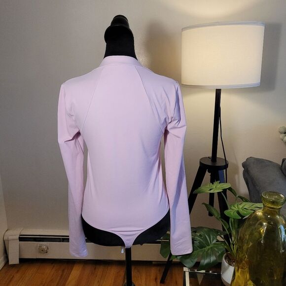 Free People Blush Pink Bodysuit Elegant Pink Long Sleeve Square Neck Size Medium - Picture 2 of 11